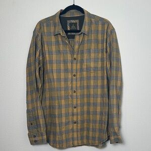 Men’s PrAna Plaid Button-Up Shirt.  Long Sleeve.  Yellow & Gray.  Size XL
